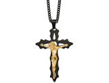 Men's Black Stainless Steel Large Crucifix Cross Pendant Necklace with Chain (24 Inches)